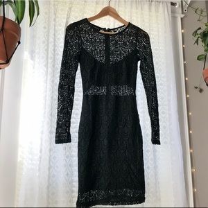Bebe Long Sleeve Lace Patterned Mini Dress • XS